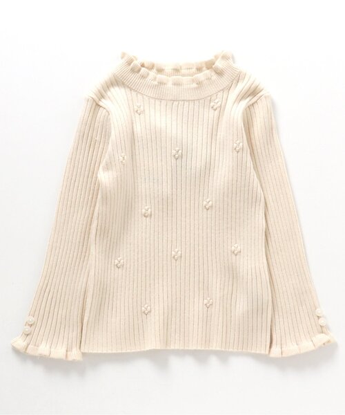 apres les cours（アプレレクール）の「【洗えるニット】お花フリルリブニット（ニット/セーター・キッズ・アイボリー/ブラック/ブルー/ミント・110/80/130/100/140/90/120）」の2枚目の写真
