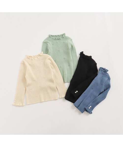 apres les cours（アプレレクール）の「【洗えるニット】お花フリルリブニット（ニット/セーター・キッズ・アイボリー/ブラック/ブルー/ミント・110/80/130/100/140/90/120）」の8枚目の写真