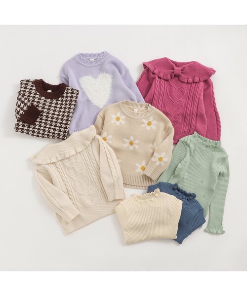 apres les cours（アプレレクール）の「【洗えるニット】お花フリルリブニット（ニット/セーター・キッズ・アイボリー/ブラック/ブルー/ミント・110/80/130/100/140/90/120）」の10枚目の写真