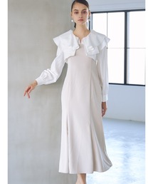 ボリュームラッフル配色ドッキングワンピース