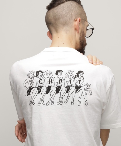 schott(ショット)の「Schott/ショット/T-SHIRT "GIRLS WITH BULLDOG”/Tシャツ "ガールズ ウィズ ブルドッグ"(Tシャツ/カットソー・メンズ・ホワイト/ブラック・XL/L/M/S)」の2枚目の写真