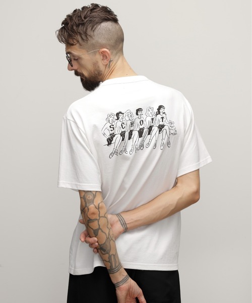 schott(ショット)の「Schott/ショット/T-SHIRT "GIRLS WITH BULLDOG”/Tシャツ "ガールズ ウィズ ブルドッグ"(Tシャツ/カットソー・メンズ・ホワイト/ブラック・XL/L/M/S)」の3枚目の写真