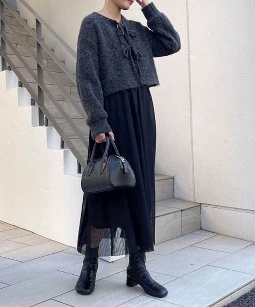 fredy emue（フレディエミュ）の「チュールキャミワンピース＋ニットカーディガンセット（ワンピース・レディース・グレー/ブラック・36/38）」の3枚目の写真