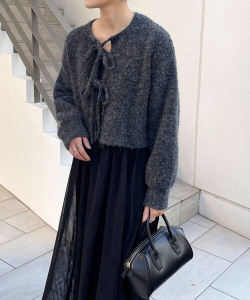 fredy emue（フレディエミュ）の「チュールキャミワンピース＋ニットカーディガンセット（ワンピース・レディース・グレー/ブラック・36/38）」の7枚目の写真