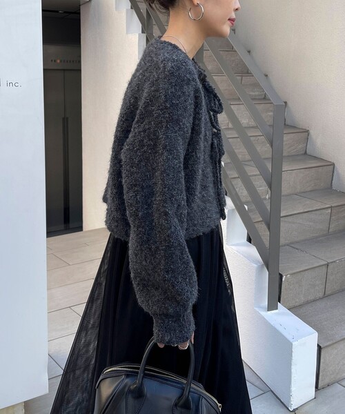 fredy emue（フレディエミュ）の「チュールキャミワンピース＋ニットカーディガンセット（ワンピース・レディース・グレー/ブラック・36/38）」の8枚目の写真