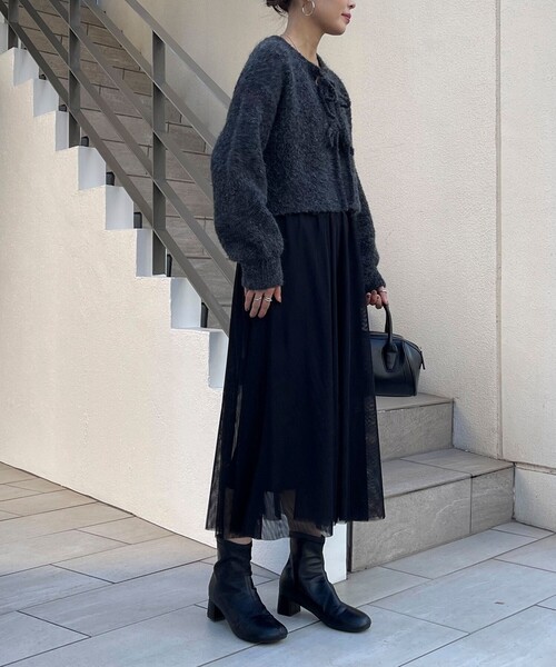 fredy emue（フレディエミュ）の「チュールキャミワンピース＋ニットカーディガンセット（ワンピース・レディース・グレー/ブラック・36/38）」の10枚目の写真