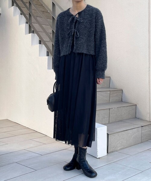 fredy emue（フレディエミュ）の「チュールキャミワンピース＋ニットカーディガンセット（ワンピース・レディース・グレー/ブラック・36/38）」の11枚目の写真