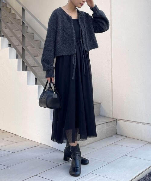 fredy emue（フレディエミュ）の「チュールキャミワンピース＋ニットカーディガンセット（ワンピース・レディース・グレー/ブラック・36/38）」の12枚目の写真