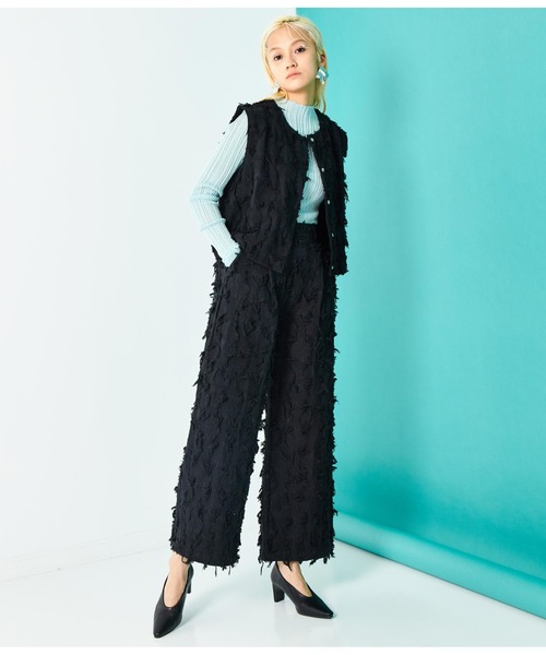 Settimissimo（セッティミッシモ）の「フリンジ ジャガード フロントボタン ジレ ベスト（ベスト・レディース・ブラック/アイボリー・FREE）」の15枚目の写真