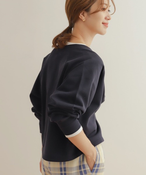 URBAN RESEARCH DOORS（アーバンリサーチドアーズ）の「コットンスウェットラグランショートカーディガン（カーディガン/ボレロ・レディース・アイボリー/グレー系その他/ネイビー・MEDIUM）」の6枚目の写真