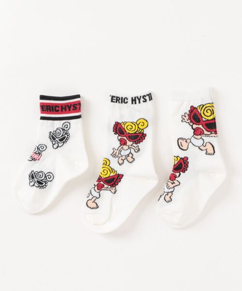 HYSTERIC MINI（ヒステリックミニ）の「STANDARD MINI&BOX LOGO 3Pソックス（ソックス/靴下・キッズ・ブラック/ホワイト/マルチ・13-15cm/16-18cm/19-21cm/22-24cm）」の2枚目の写真