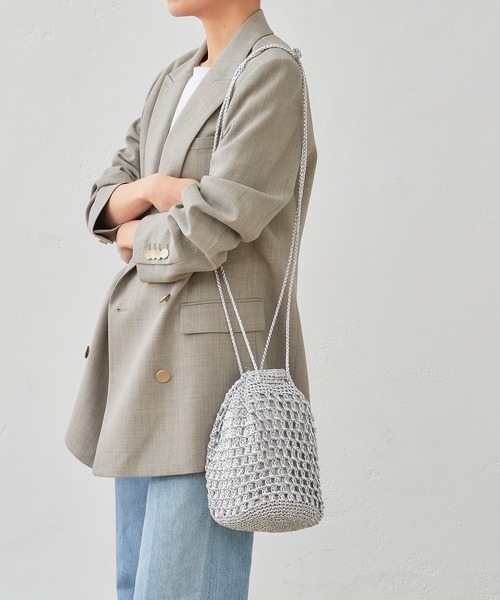 Actually（アクチュアリー）の「メタリックコードヤーン 巾着バッグ（ショルダーバッグ・レディース・ブラック/ブルー/シルバー・フリー）」の10枚目の写真