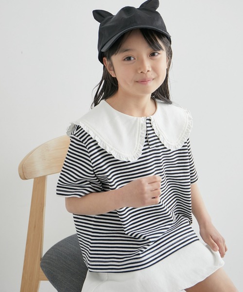 ROPE' PICNIC(ロペピクニック)の「【KIDS】ビックカラーボーダーTEE/リンクコーデ(Tシャツ/カットソー・キッズ・ブラック系その他/ブラック・150/140/130/120/110)」の2枚目の写真