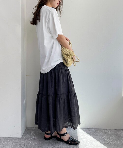 fredy emue（フレディエミュ）の「コットンレースティアードスカート（スカート・レディース・チャコールグレー/オフホワイト・38/36）」の18枚目の写真