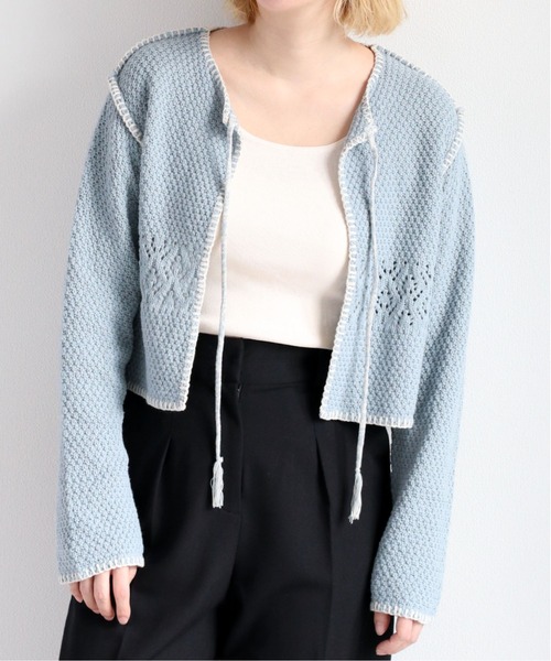 cepo（セポ）の「クロシェライン ボレロカーディガン（カーディガン/ボレロ・レディース・ライム/サックスブルー/オフホワイト・M）」の3枚目の写真