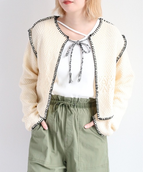 cepo（セポ）の「クロシェライン ボレロカーディガン（カーディガン/ボレロ・レディース・ライム/サックスブルー/オフホワイト・M）」の5枚目の写真