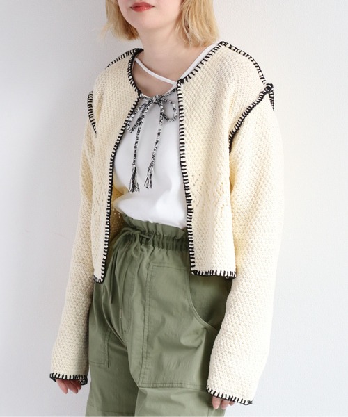 cepo（セポ）の「クロシェライン ボレロカーディガン（カーディガン/ボレロ・レディース・ライム/サックスブルー/オフホワイト・M）」の6枚目の写真