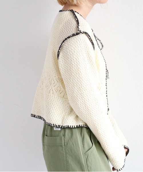 cepo（セポ）の「クロシェライン ボレロカーディガン（カーディガン/ボレロ・レディース・ライム/サックスブルー/オフホワイト・M）」の7枚目の写真