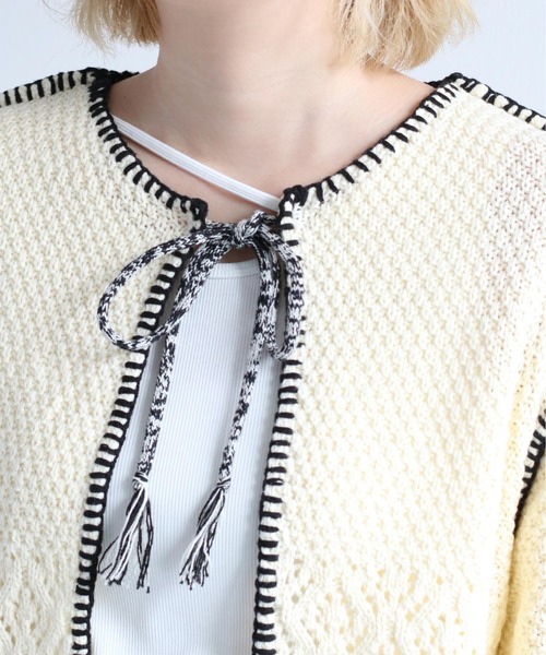 cepo（セポ）の「クロシェライン ボレロカーディガン（カーディガン/ボレロ・レディース・ライム/サックスブルー/オフホワイト・M）」の13枚目の写真