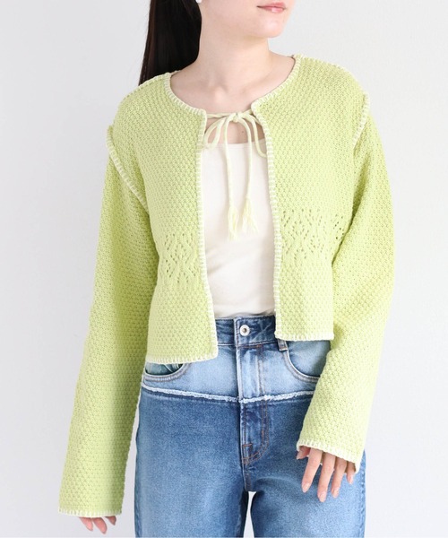 cepo（セポ）の「クロシェライン ボレロカーディガン（カーディガン/ボレロ・レディース・ライム/サックスブルー/オフホワイト・M）」の17枚目の写真
