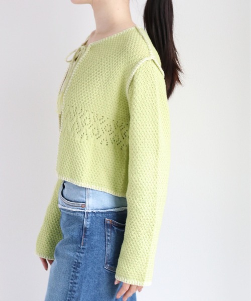 cepo（セポ）の「クロシェライン ボレロカーディガン（カーディガン/ボレロ・レディース・ライム/サックスブルー/オフホワイト・M）」の20枚目の写真