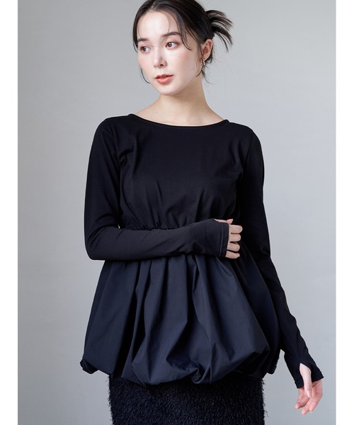 Stylevoice for xxx(スタイルヴォイスフォー)の「バルーンヘムペプラムトップス(Tシャツ/カットソー・レディース・ブラック/ホワイト・FREE)」の14枚目の写真