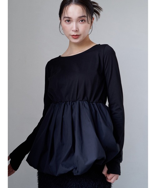 Stylevoice for xxx(スタイルヴォイスフォー)の「バルーンヘムペプラムトップス(Tシャツ/カットソー・レディース・ブラック/ホワイト・FREE)」の16枚目の写真