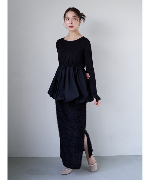 Stylevoice for xxx(スタイルヴォイスフォー)の「バルーンヘムペプラムトップス(Tシャツ/カットソー・レディース・ブラック/ホワイト・FREE)」の19枚目の写真