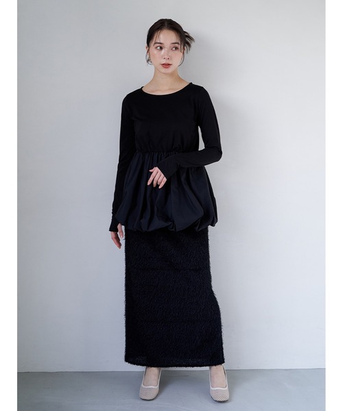 Stylevoice for xxx(スタイルヴォイスフォー)の「バルーンヘムペプラムトップス(Tシャツ/カットソー・レディース・ブラック/ホワイト・FREE)」の20枚目の写真