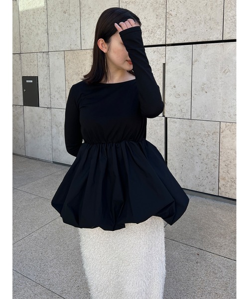Stylevoice for xxx(スタイルヴォイスフォー)の「バルーンヘムペプラムトップス(Tシャツ/カットソー・レディース・ブラック/ホワイト・FREE)」の8枚目の写真