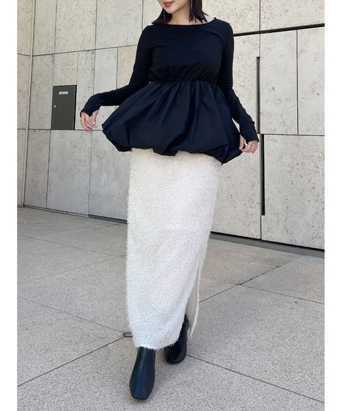 Stylevoice for xxx(スタイルヴォイスフォー)の「バルーンヘムペプラムトップス(Tシャツ/カットソー・レディース・ブラック/ホワイト・FREE)」の11枚目の写真