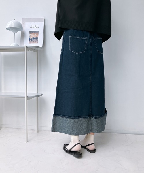 AS KNOW AS plus（アズノゥアズプラス）の「◎ロールアップデニムスカート（デニムスカート・レディース・ブラック/サックスブルー/ネイビー・FREE）」の17枚目の写真