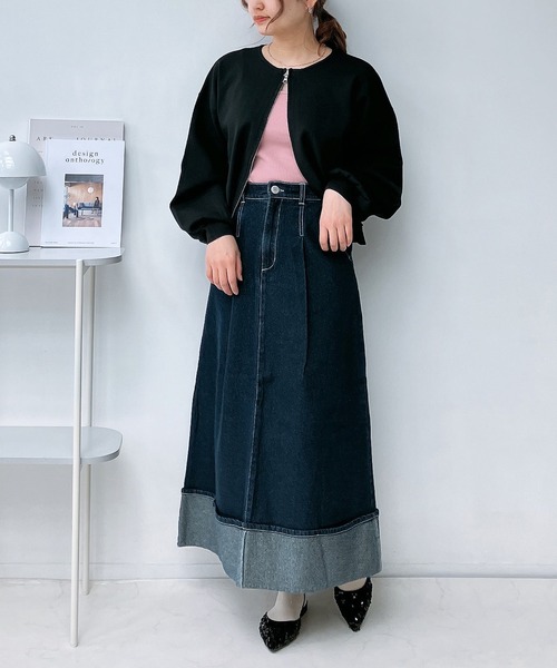 AS KNOW AS plus（アズノゥアズプラス）の「◎ロールアップデニムスカート（デニムスカート・レディース・ブラック/サックスブルー/ネイビー・FREE）」の7枚目の写真