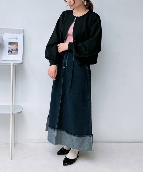 AS KNOW AS plus（アズノゥアズプラス）の「◎ロールアップデニムスカート（デニムスカート・レディース・ブラック/サックスブルー/ネイビー・FREE）」の8枚目の写真