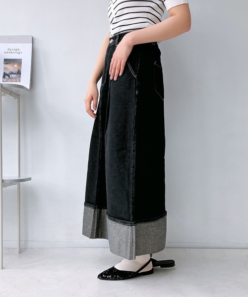 AS KNOW AS plus（アズノゥアズプラス）の「◎ロールアップデニムスカート（デニムスカート・レディース・ブラック/サックスブルー/ネイビー・FREE）」の9枚目の写真