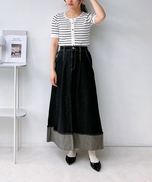 AS KNOW AS plus（アズノゥアズプラス）の「◎ロールアップデニムスカート（デニムスカート・レディース・ブラック/サックスブルー/ネイビー・FREE）」の11枚目の写真