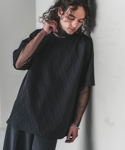Shoowtime（ショウタイム）の「オーバーサイズエンボスパイピングTシャツ（Tシャツ/カットソー・メンズ・ホワイト系1/ブラック/ベージュ/ブラック系1/ライトグリーン/ホワイト・X-LARGE/MEDIUM/LARGE）」の20枚目の写真