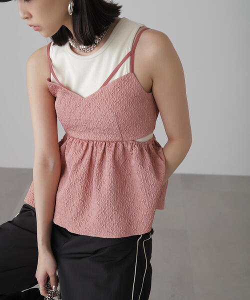 FREE'S MART（フリーズマート）の「◆サイドカッティングペプラムビスチェ（シャツ/ブラウス・レディース・ホワイト/ピンク/ブラック・FREE）」の3枚目の写真