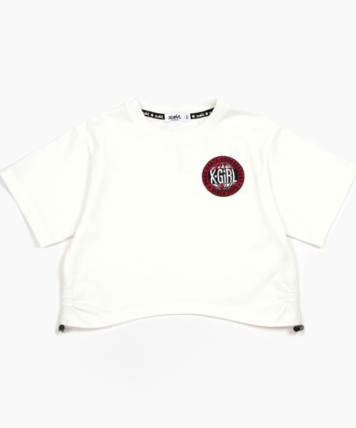 X-girl Stages（エックスガールステージス）の「脇シャーリングビッグロゴ半袖Tシャツ（Tシャツ/カットソー・キッズ・オフホワイト/ブラック/ピンク・110cm/120cm/130cm/140cm/100cm/90cm）」の2枚目の写真