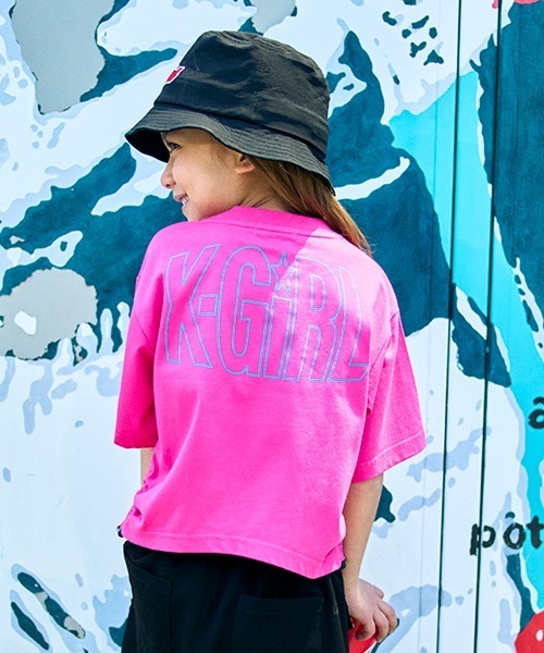 X-girl Stages（エックスガールステージス）の「脇シャーリングビッグロゴ半袖Tシャツ（Tシャツ/カットソー・キッズ・オフホワイト/ブラック/ピンク・110cm/120cm/130cm/140cm/100cm/90cm）」の20枚目の写真