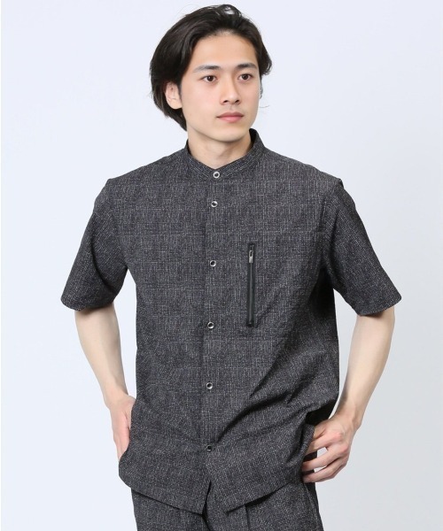 レノマ オム サッカープリント スタンドカラー半袖シャツ(セットアップ可能)（シャツ/ブラウス）｜renoma HOMME（レノマオム）