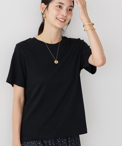 AMERICAN HOLIC(アメリカンホリック)の「キレイcottonクルーネックカットプルオーバー(Tシャツ/カットソー・レディース・ブラック/オフホワイト・S/M/L)」の2枚目の写真