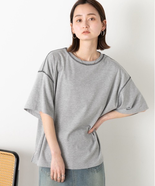 ad thie(アドティエ)の「配色ステッチ スムースTシャツ(Tシャツ/カットソー・レディース・ブラック/杢グレー/ラベンダー/オフホワイト/ブラウン・FREE)」の22枚目の写真