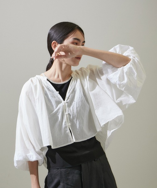 SALON adam et rope'(サロン アダム エ ロペ)の「【WEB限定】ボリュームスリーブ刺繍クロップドブラウス(シャツ/ブラウス・レディース・ブラック/オフホワイト/ベージュ・FREE)」の2枚目の写真