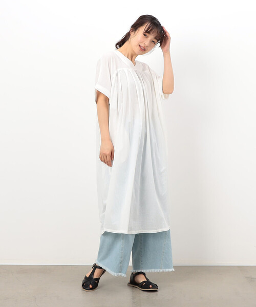 ONIGIRI(オニギリ)の「インドコットン タックワンピース(ワンピース・レディース・チャコール/ネイビー/ホワイト・FREE)」の6枚目の写真