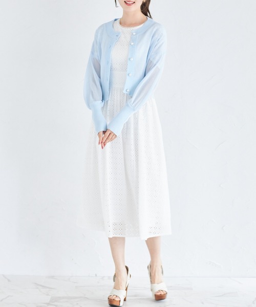 セール】パール釦シアーラメニットカーディガン（カーディガン/ボレロ