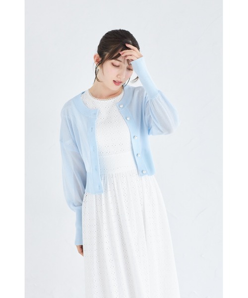 tocco closet(トッコ クローゼット)の「パール釦シアーラメニットカーディガン(カーディガン/ボレロ・レディース・サックスブルー/ピンクベージュ/ミント/ブラック/オフホワイト・M)」の22枚目の写真
