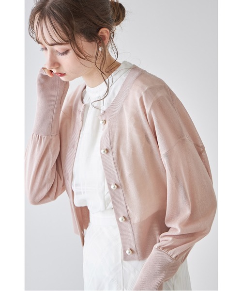 tocco closet(トッコ クローゼット)の「パール釦シアーラメニットカーディガン(カーディガン/ボレロ・レディース・サックスブルー/ピンクベージュ/ミント/ブラック/オフホワイト・M)」の18枚目の写真