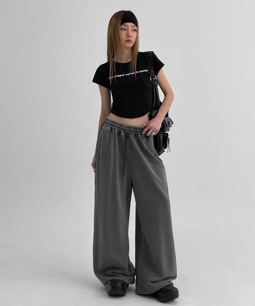 BLACKUP（ブラックアップ）の「[MADE]  ティッセル SET - ウォッシングバンディングワイドパンツ（スウェットパンツ・レディース・チャコール/ダークグレー/ピンク/スカイブルー・ONESIZE）」の7枚目の写真