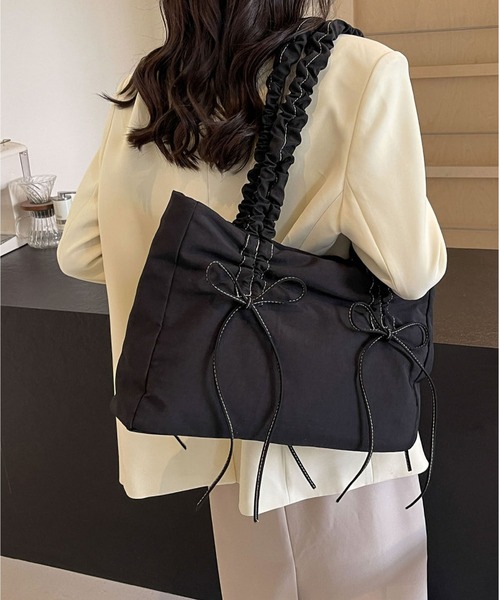 セール】大容量紐リボン ギャザーショルダー トートバッグ（トート